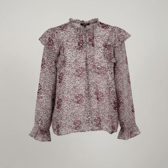 Shoshanna Ossia Silk Ruffled Blouse Gold Metallic Detail Floral Sheer Size Small - Picture 1 of 14